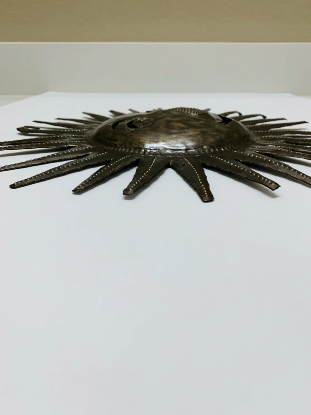 Handcrafted Haitian Bronze Colored Metal Sun Face Wall Sculpture